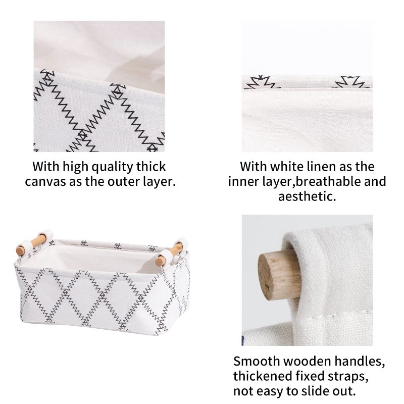 LUFOFOX Decorative Collapsible Rectangular Fabric Storage Bin Organizer Basket with Wooden Handles for Clothes Storage,15.4x10.6x5.1 inch,White - Image 3